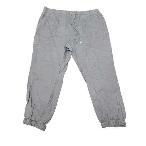 Company Ellen Tracy 100% Linen Gray Pants Pull-on Drawstring Lagenlook Size XXL - Picture 1 of 10